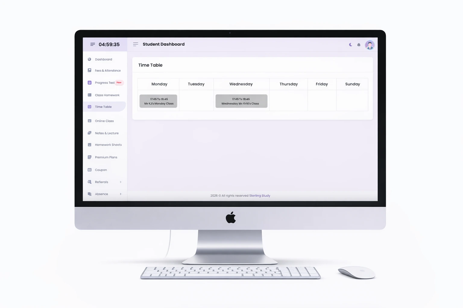 Portal timetable screen