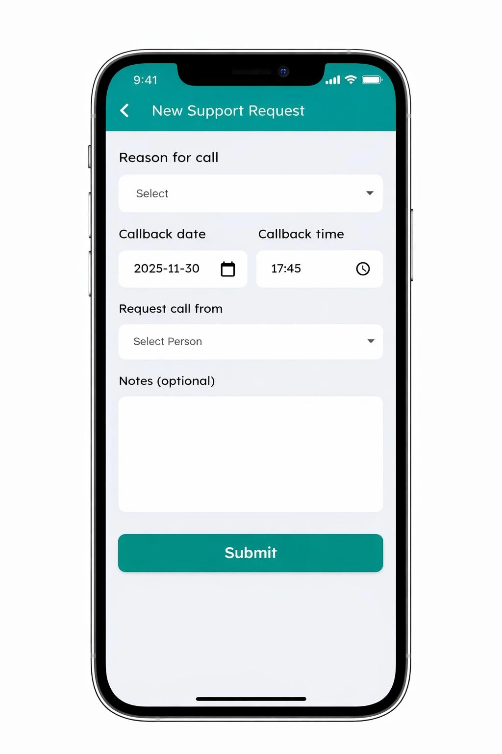 Schedule a call screen