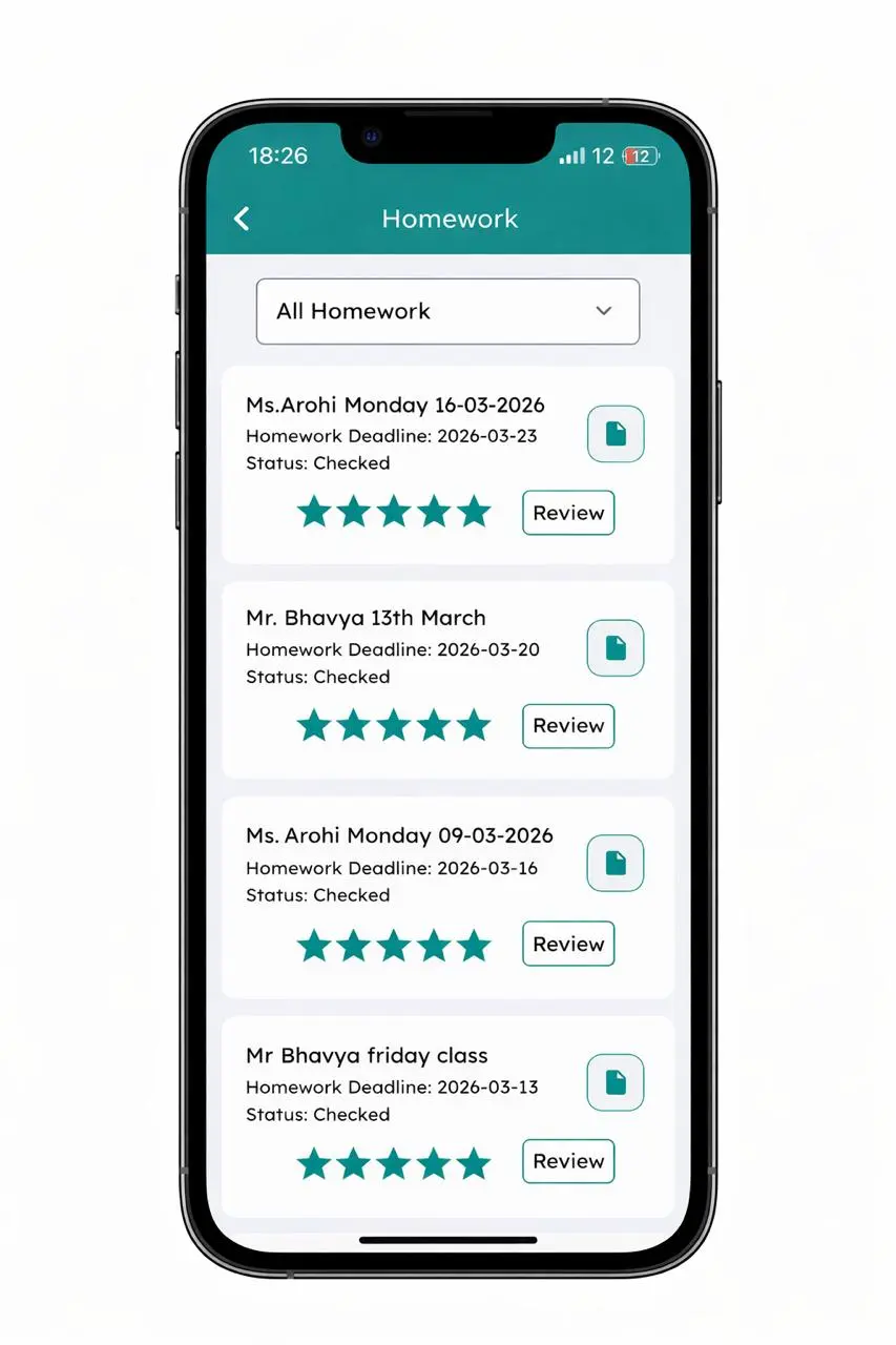 Homework feedback screen